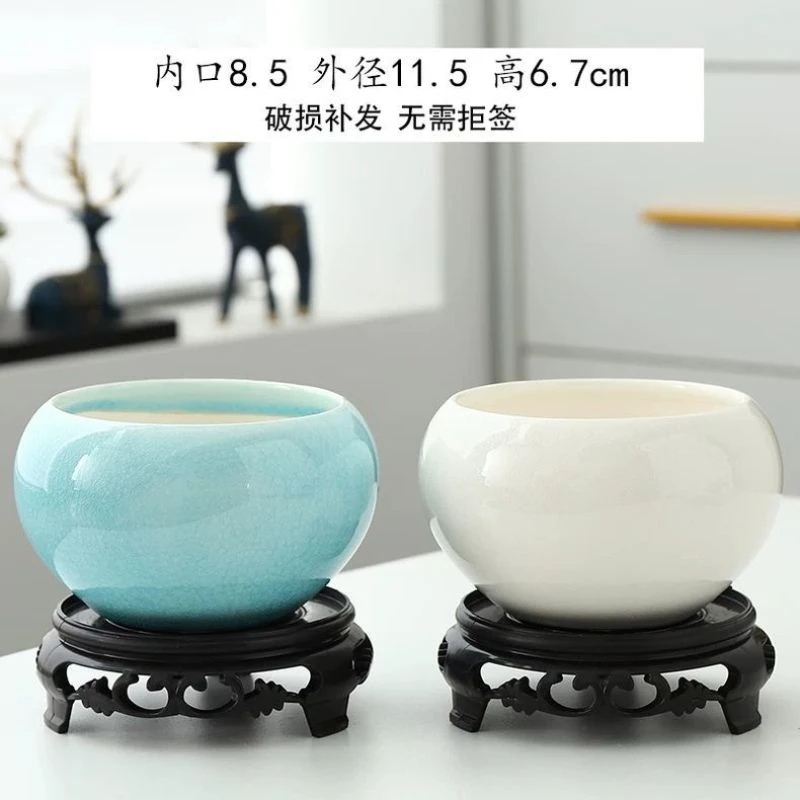 圆形陶瓷花盆创意中国风复古哥窑造景盆文竹多肉盆景绿植盆栽盆器