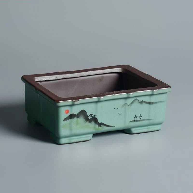 长方形青瓷花盆大口径小号彩绘创意透气多肉专用盆景造景花盆