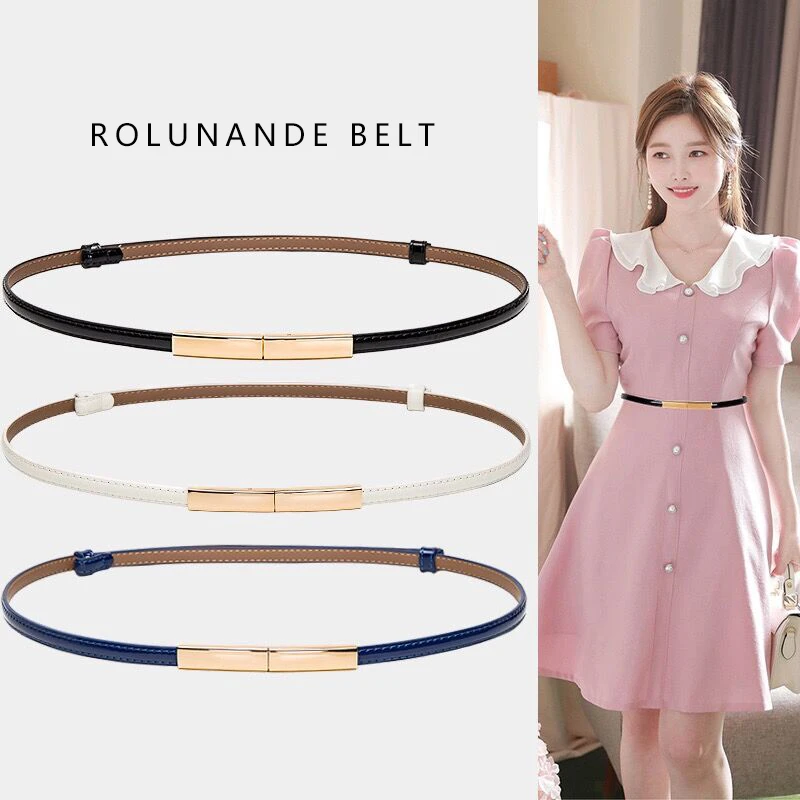 春夏女士针织裙真皮腰带女款连衣裙纱裙收腰时尚百搭气质牛皮皮带