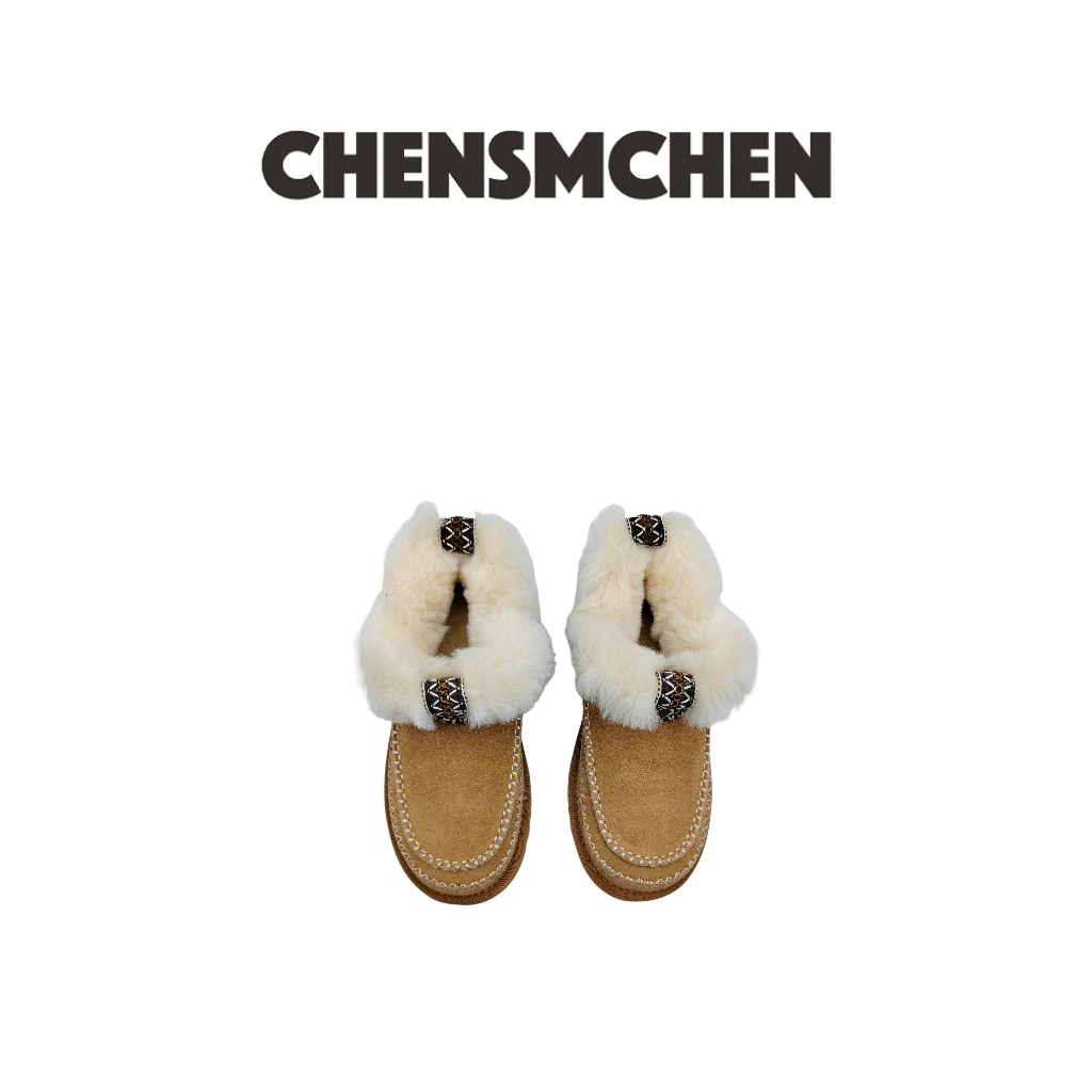CHENSMCHEN 冬款加绒复古民族风毛毛雪地靴女
