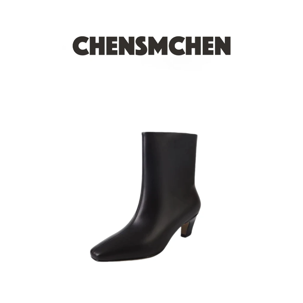 CHENSMCHEN 1小众极简方头宽筒气质靴子6888