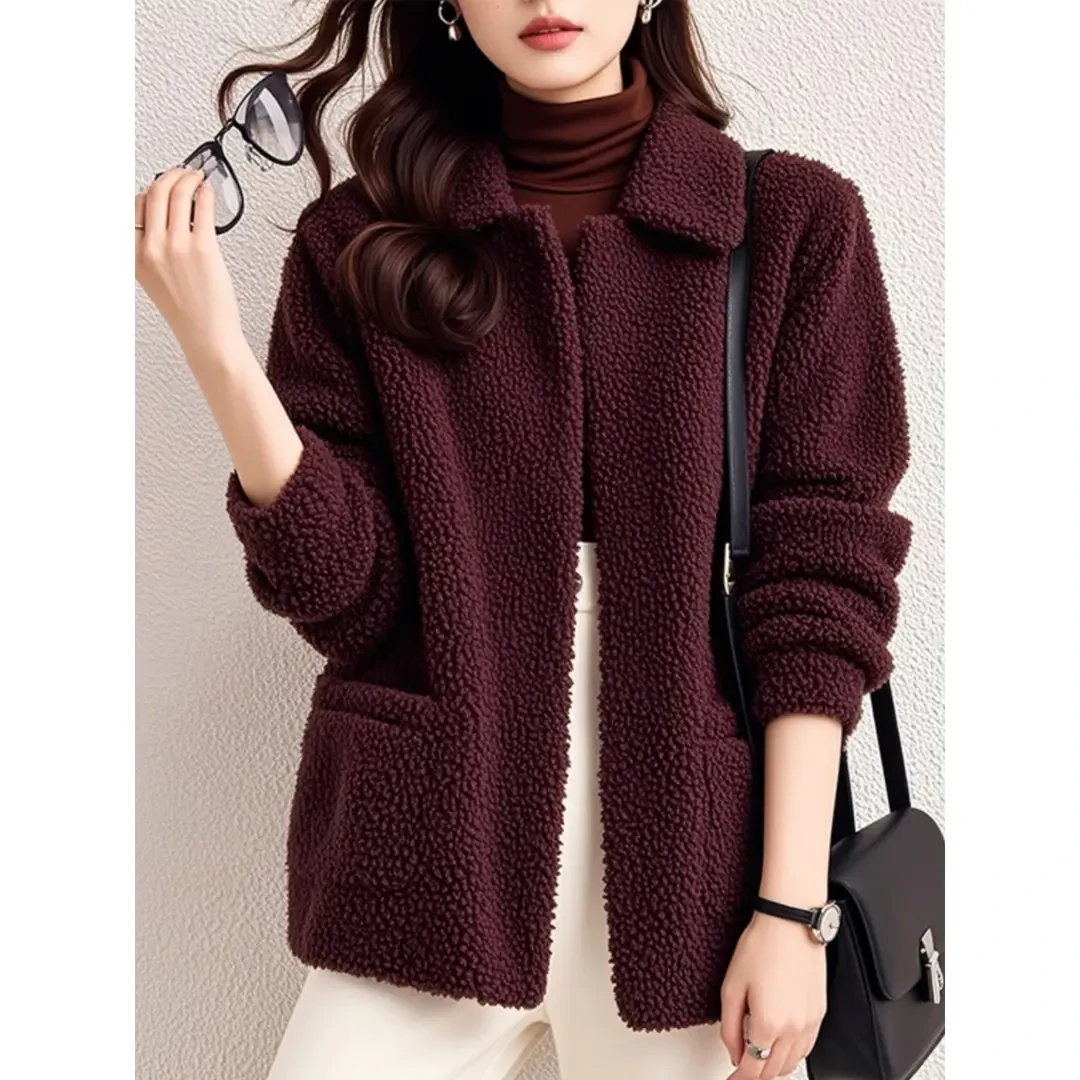 安格拉红摇粒绒夹克外套深秋初冬穿搭女2024新款气质加厚保暖上衣