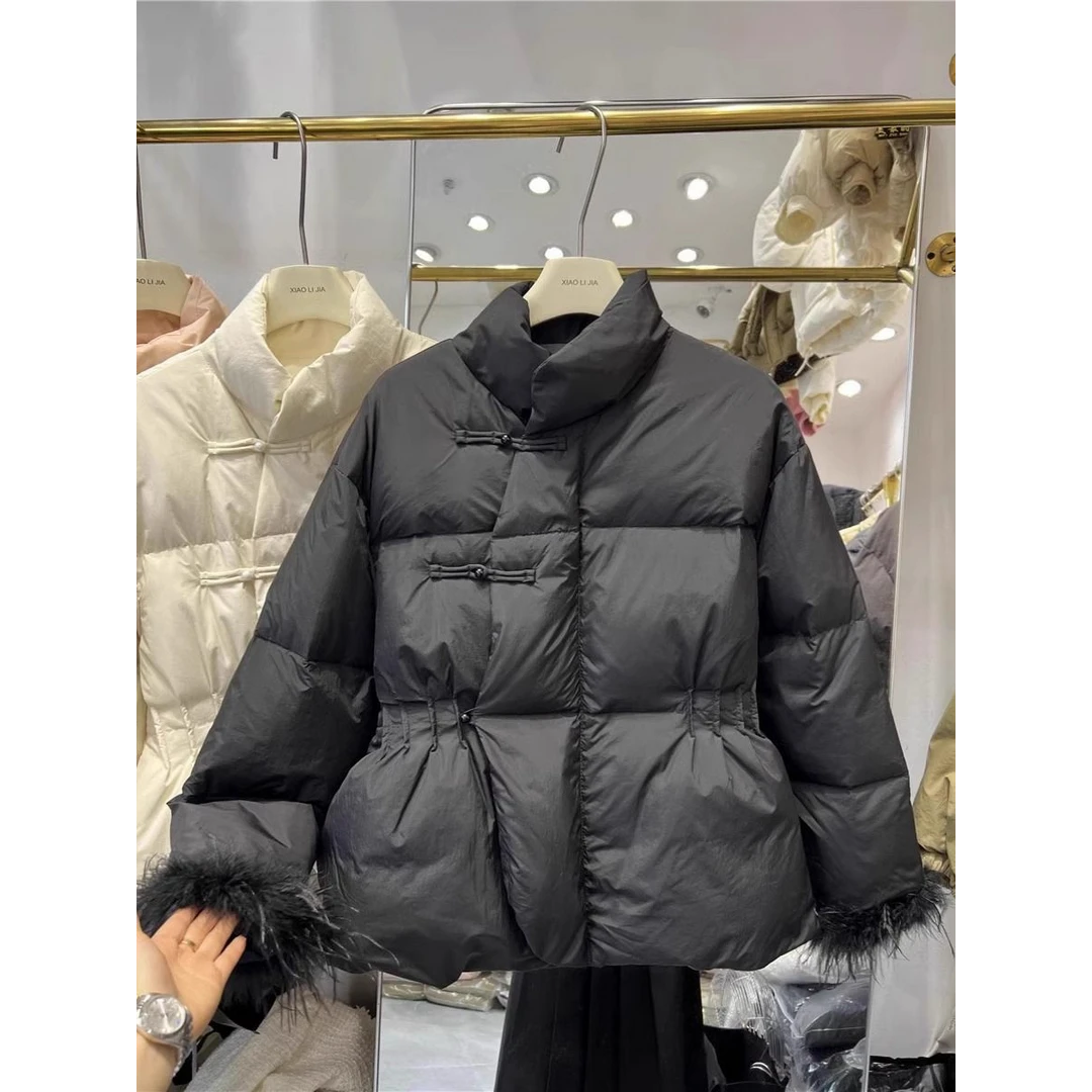 新中式盘扣短款棉服女冬季2024新款国风立领大码收腰加厚外套