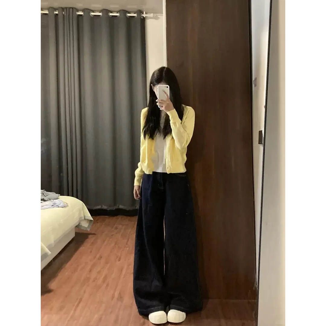 入秋一整套韩系奶乖黄色假两件针织衫上衣女搭配牛仔裤显瘦两件套