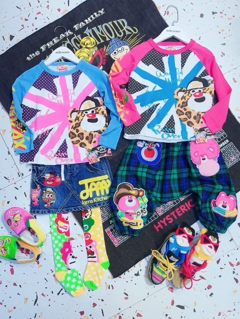 TOMATO家 日系潮牌童装 JAM豹纹小熊长袖T恤儿童亲子T恤