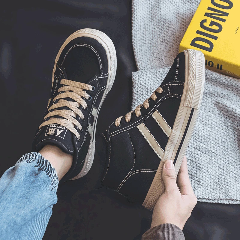 人本棉鞋男士加绒保暖学生板鞋2024冬季百搭潮流高帮帆布鞋男鞋子