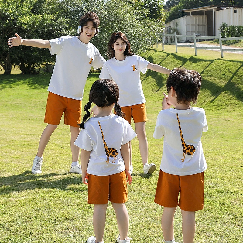 宽松亲子纯棉短袖T恤夏季2025一家三口家庭装套装潮运动母女t恤