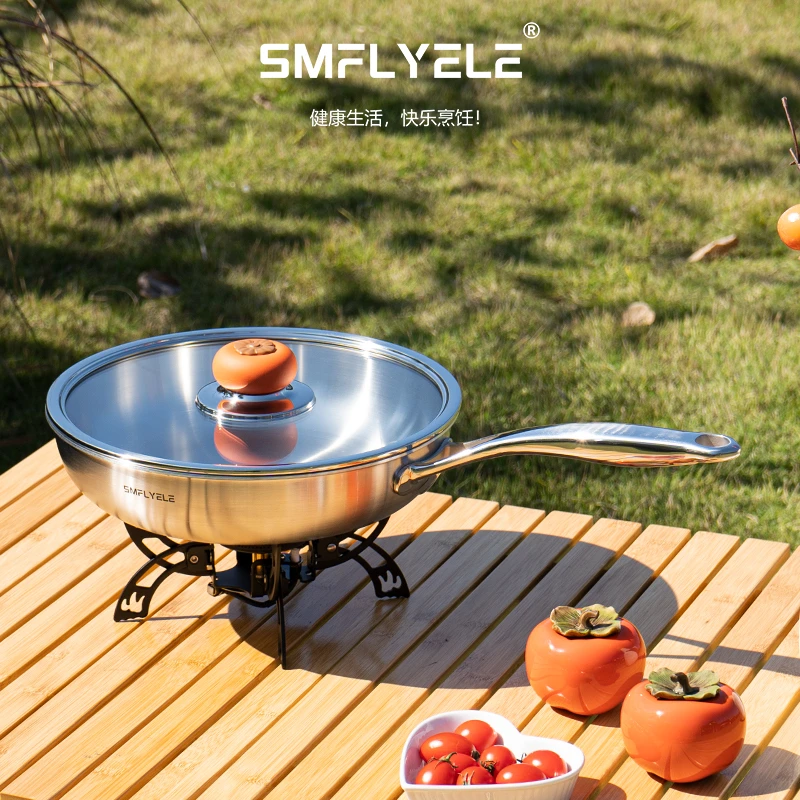 柿柿如意28cm煎锅/平底锅18-10不锈钢一体成型无涂层物理不粘锅