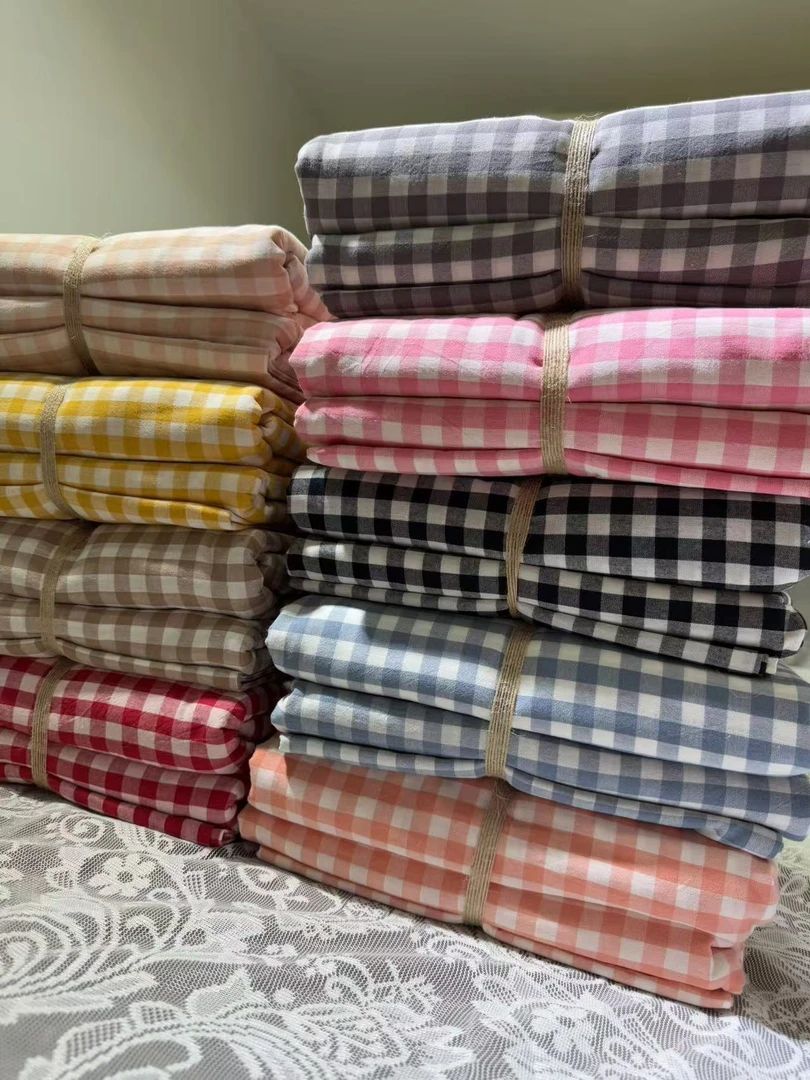 实体全棉色织水洗棉四件套100%家用全棉网红小格子简约柔软亲肤