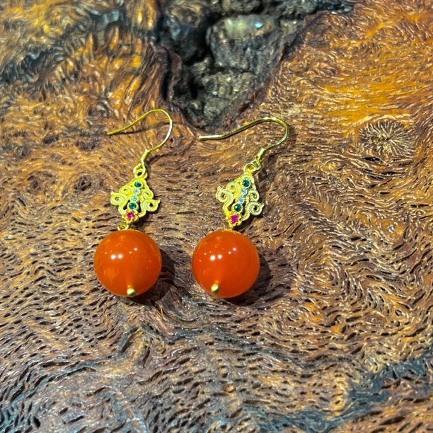 【沐姐珠宝】川料南红12m+S925银耳饰多样性发一不含证书