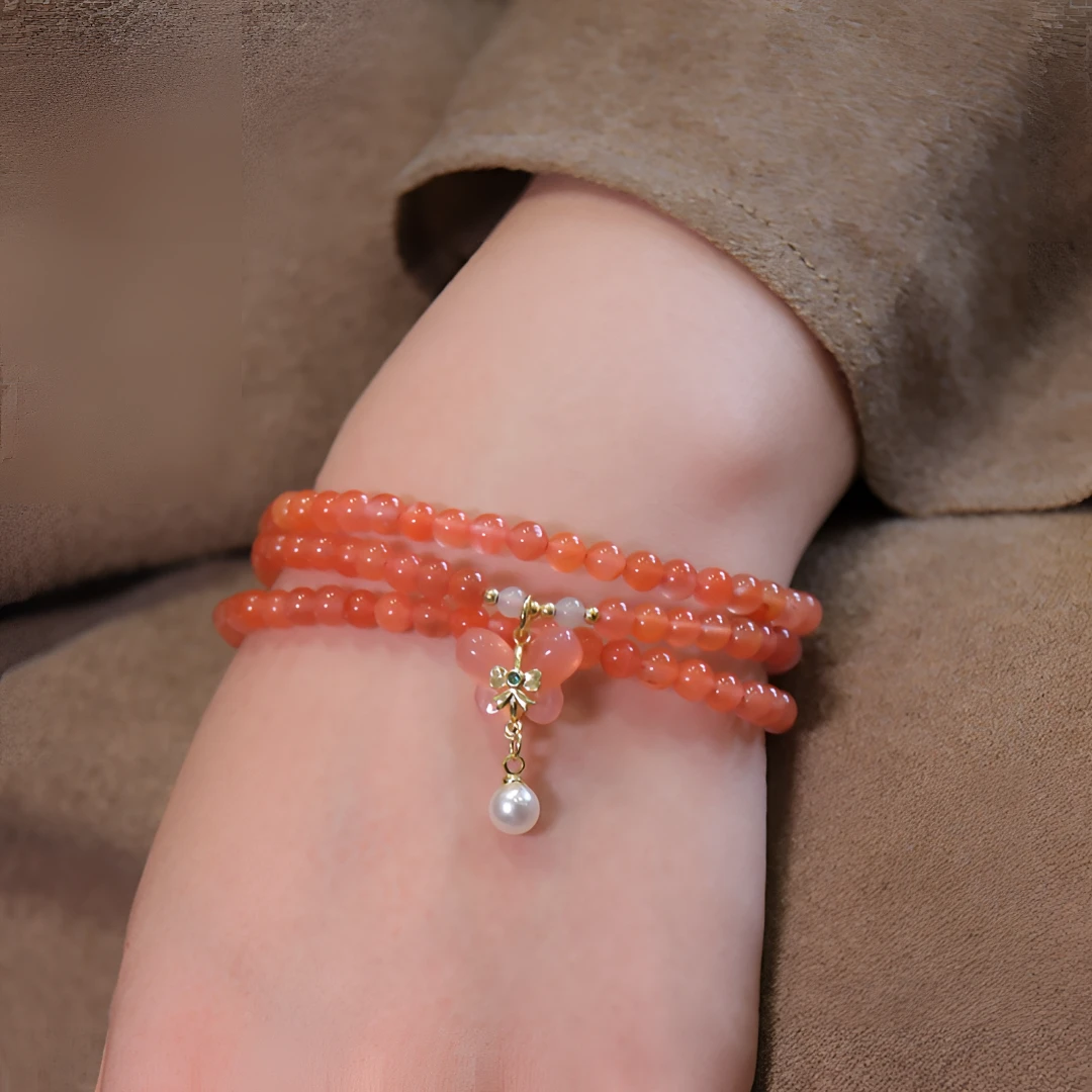 【蝴蝶】川料南红4m+蝴蝶盐源mm0021项链多样性发一不含证书