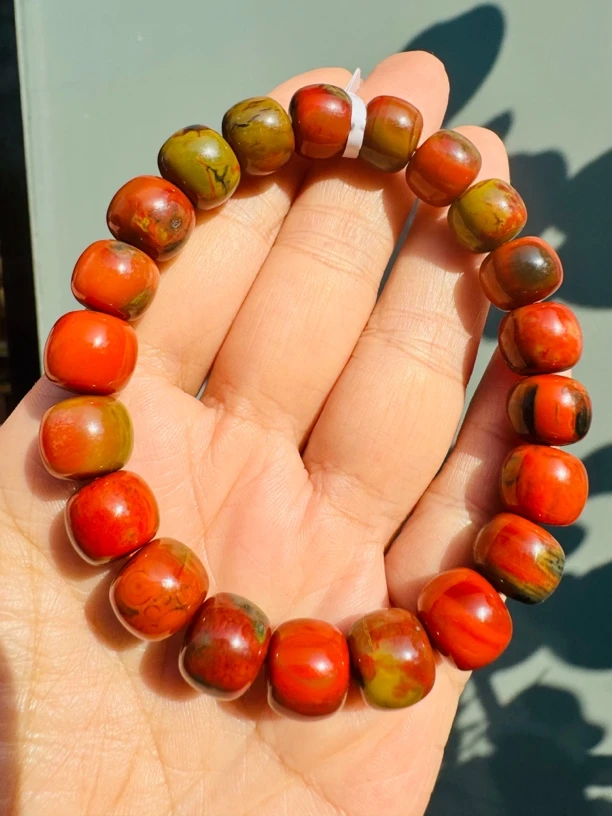 【沐姐珠宝】包浆南红10m+彩浆素圈老型单圈手串-/5900