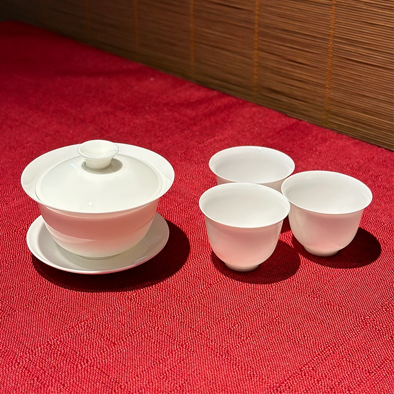 大反口骨瓷盖碗茶杯茶具套装/潮州高档薄胎骨瓷
