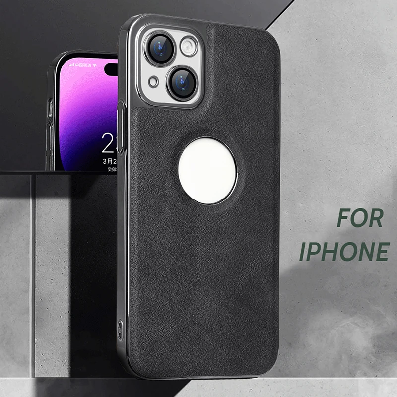 适用苹果14电镀皮革手机壳全包防摔磨砂超薄散热iPhone保护壳