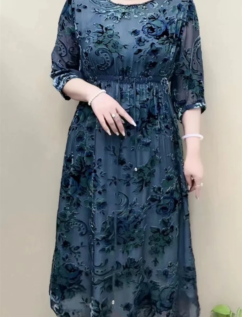 桑蚕丝连衣裙气质洋气妈妈装88A6004-3949