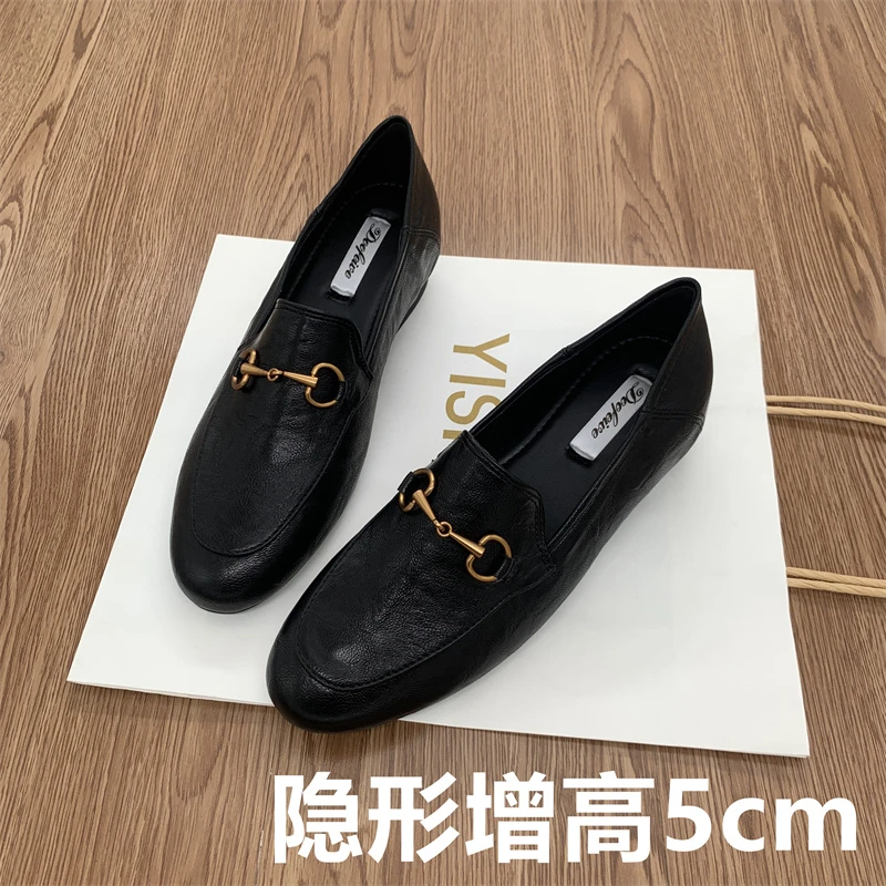 女鞋123~舒适小个子内增高5cm乐福鞋英伦风百搭平底小皮单鞋时尚