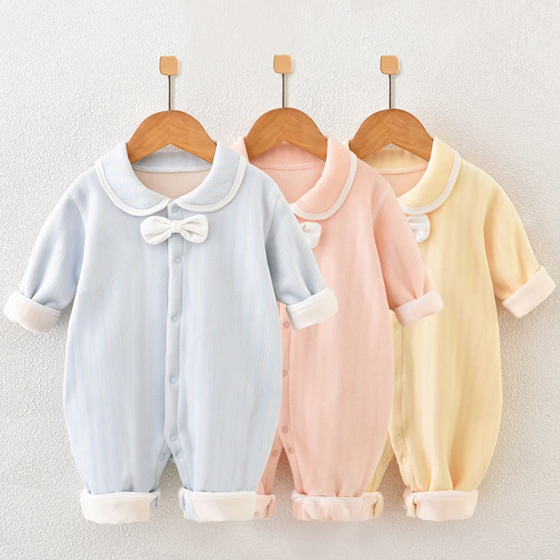 婴儿连体衣加绒加厚保暖秋冬季哈衣新生儿爬服萌娃宝宝潮流衣服