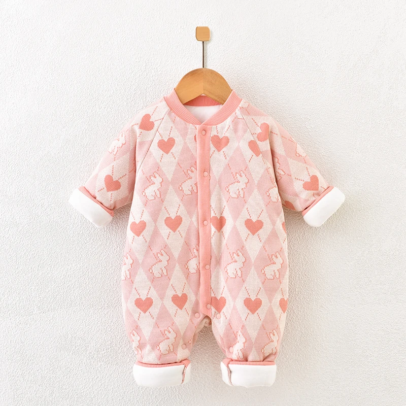 婴儿连体衣夹棉加厚秋冬季棉衣新生幼儿爬服萌娃外出服冬装