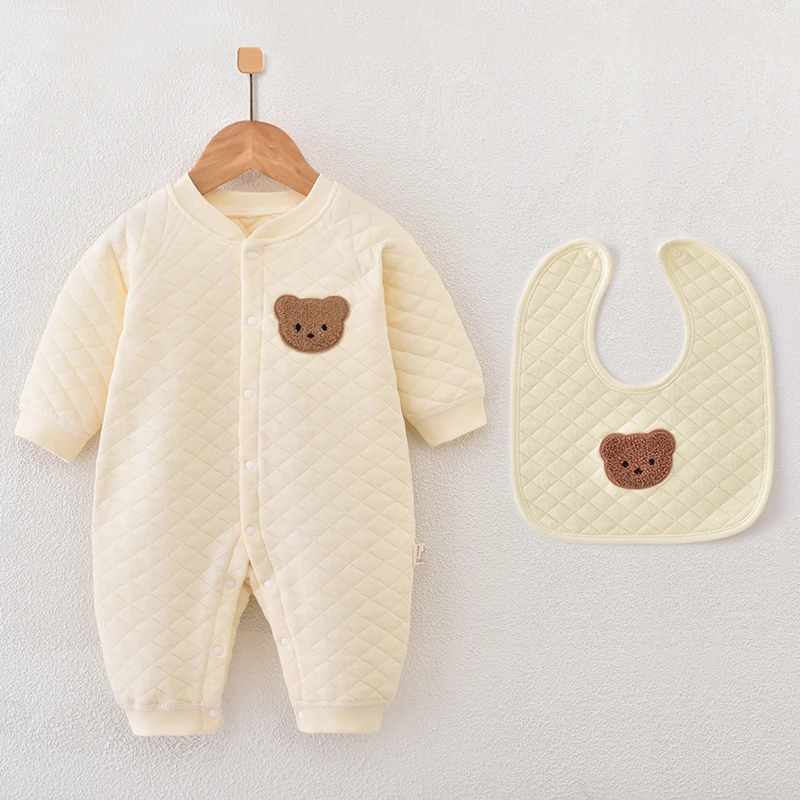 【送围嘴】婴儿连体衣夹棉保暖衣秋冬宝宝纯棉哈衣爬服新生儿秋冬