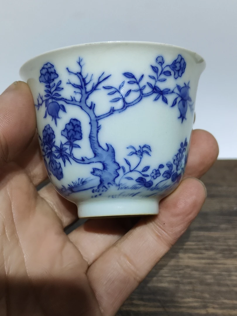 陶瓷、青花薄胎花神诗文杯
