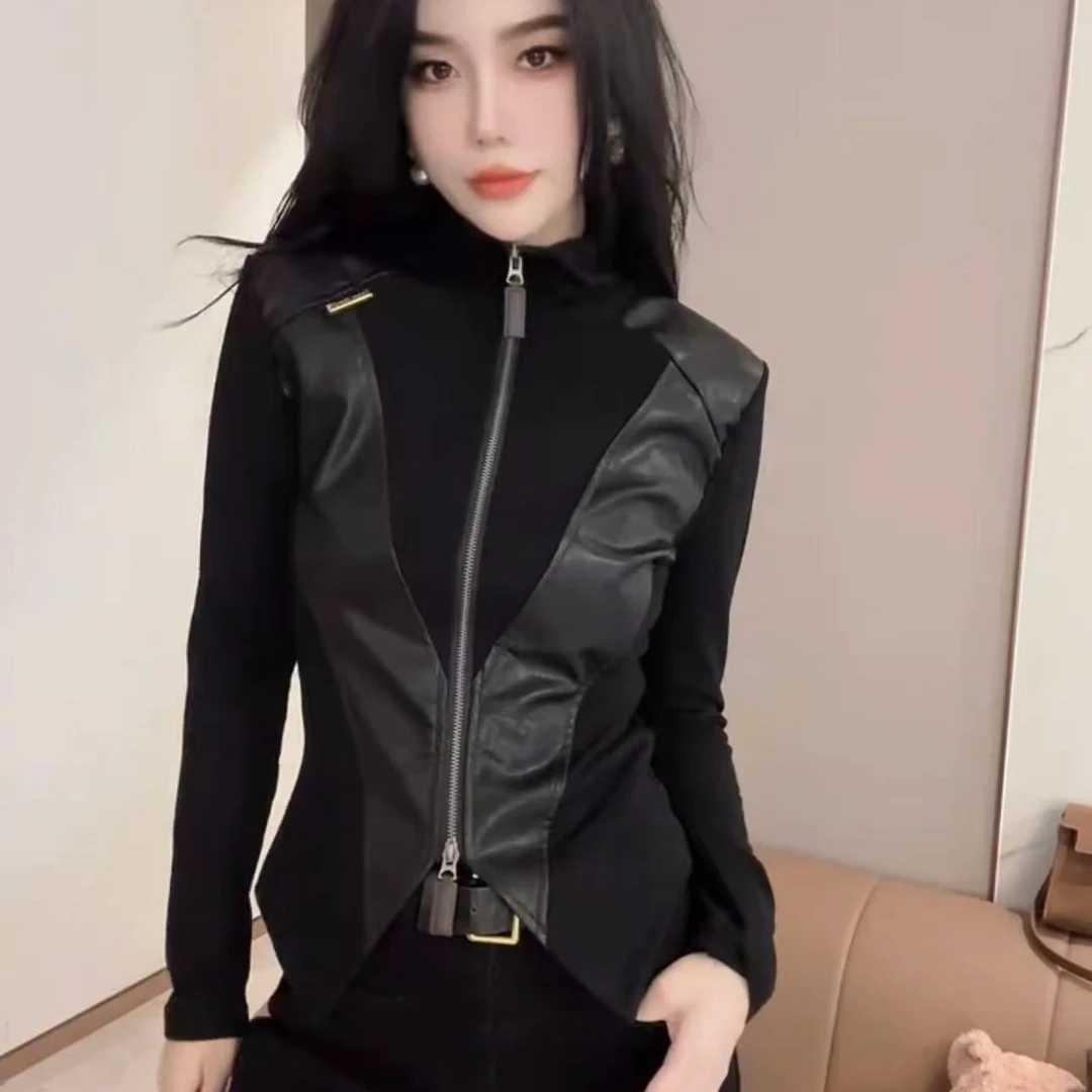 冬季爆款开衫打底双向拉链不规则拼接小衫气质显瘦