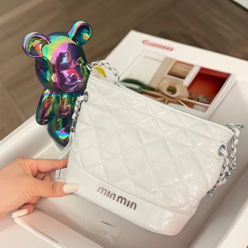 时尚百搭菱格链条小包包质感流苏水桶包斜挎包包