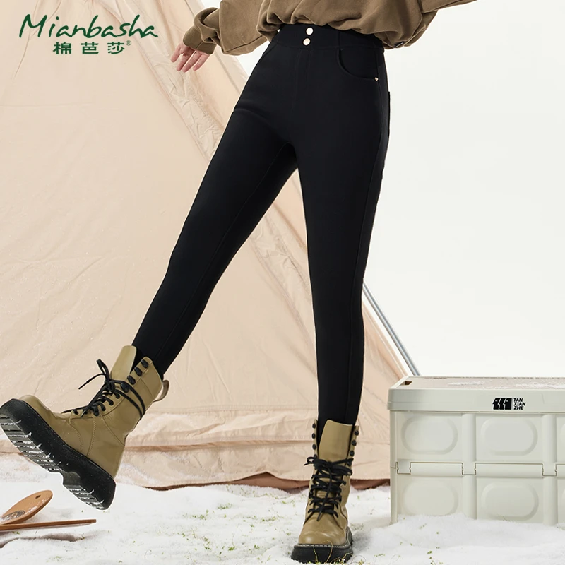 棉芭莎牛油果小黑裤女秋冬加绒加厚高腰显瘦时尚新款9003-5.0