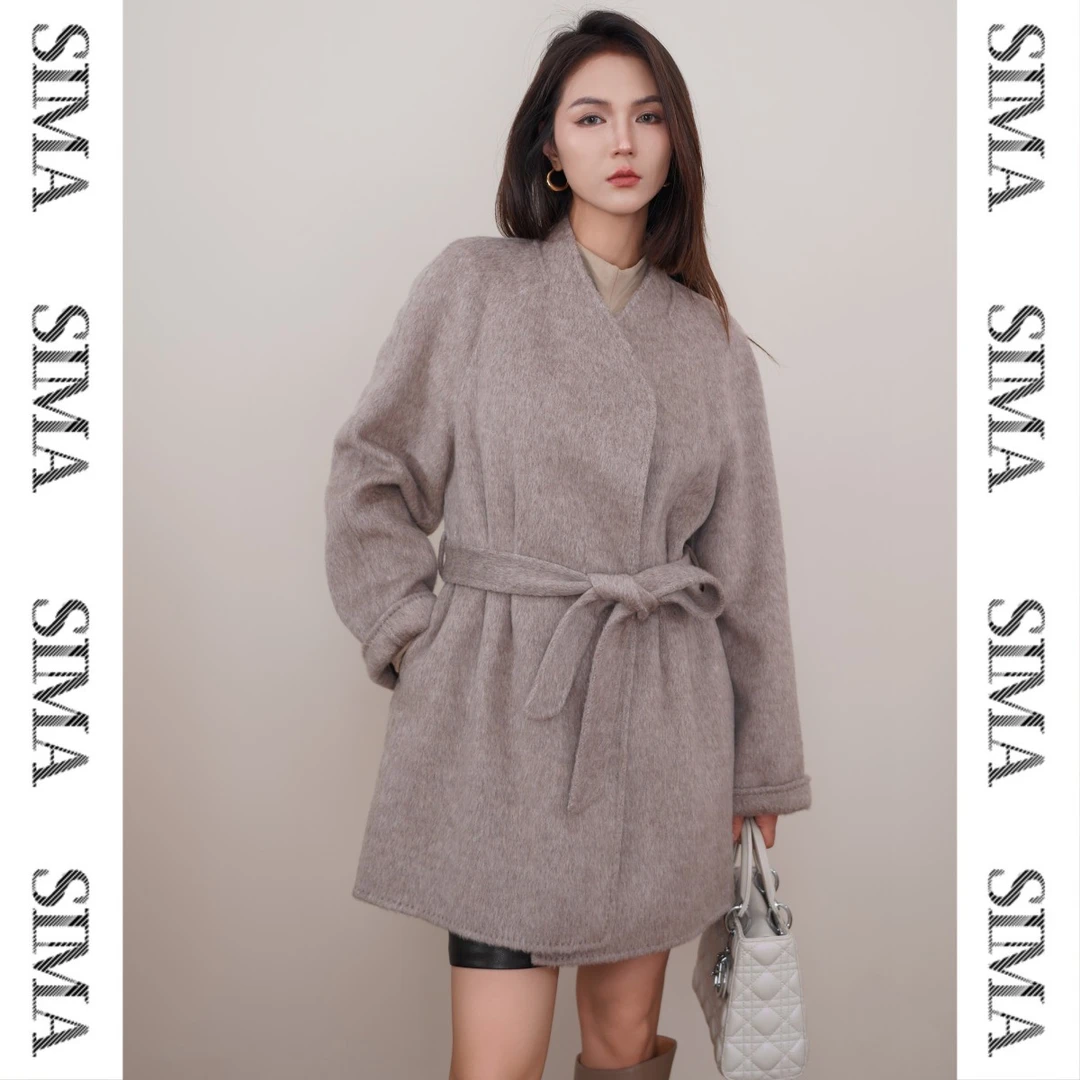 SIMA思玛小个子高级感外套羊毛双面呢大衣中长款宽松Y3123682