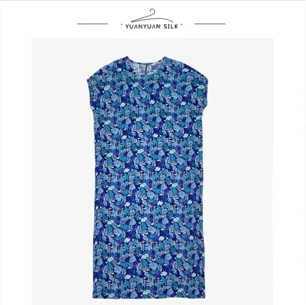 C 160克42针100%桑蚕丝强捻加厚印花气质轻奢款收腰女装连衣裙c48