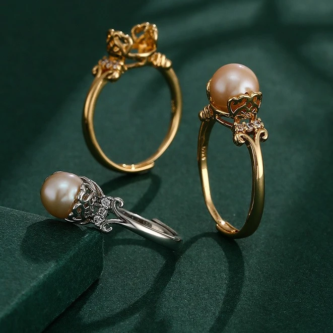 黄铜戒指 DIY圆珠戒托日韩戒指空托简约时尚指环配件镶嵌圆珠戒托