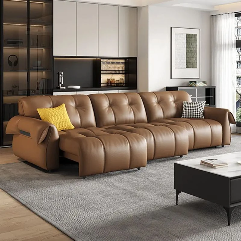 真皮沙发电动伸缩功能家用客厅小户型现代意式简约影院网红复古风