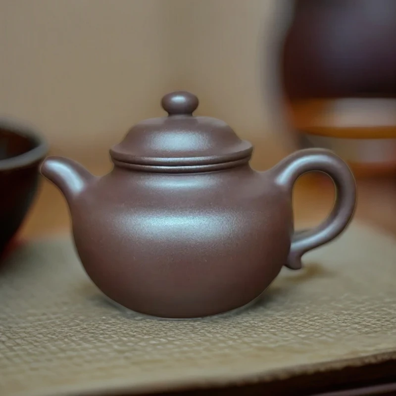 莲子壶 原矿紫泥 220cc紫砂壶紫茄泥手制圆壶纯手工
