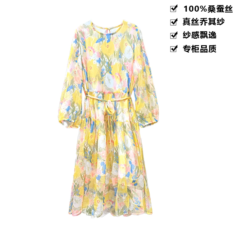 16姆米100桑蚕丝锦瑟繁花宽松真丝连衣裙女装纱裙连衣裙LYQ159