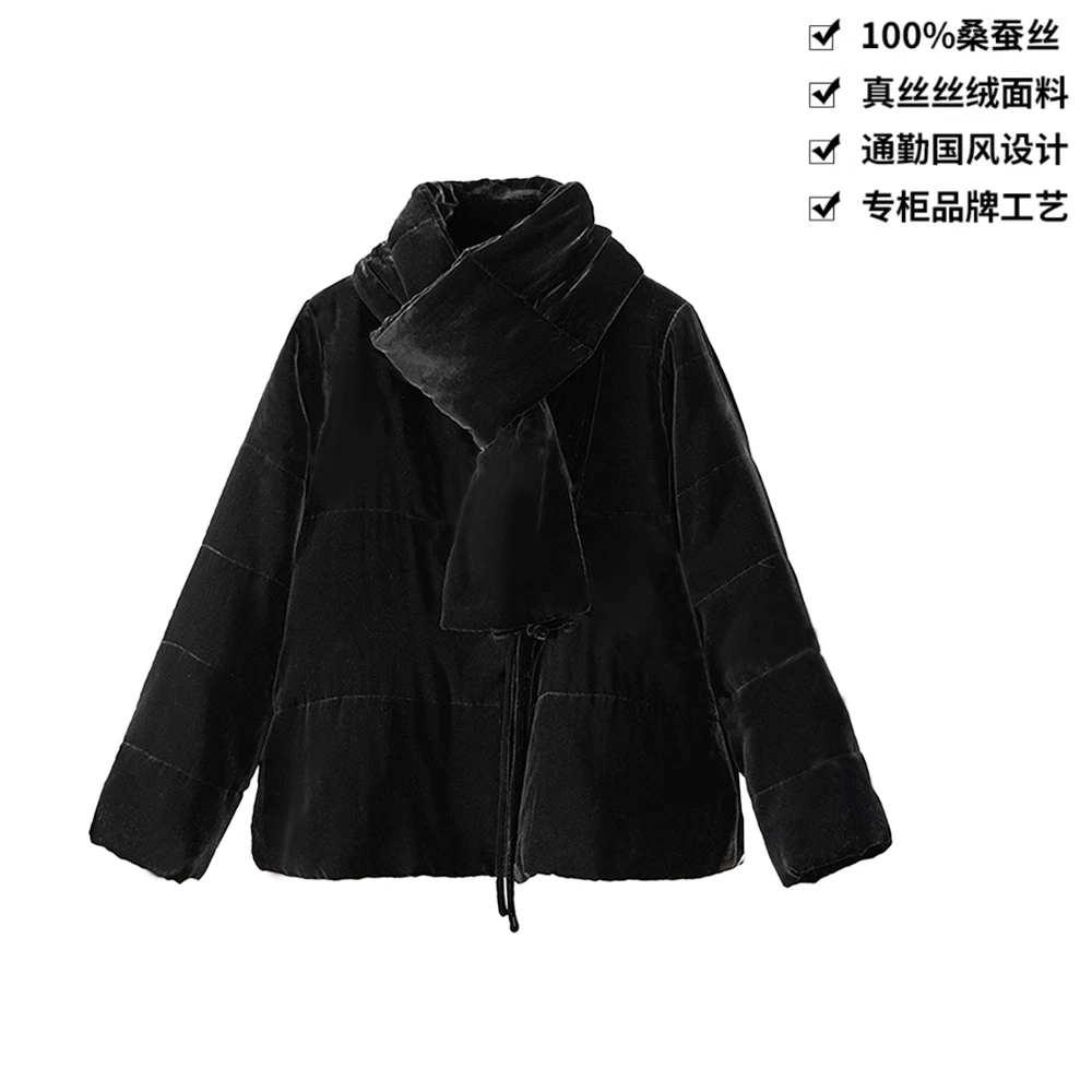 【买真丝棉服，送真丝围脖】100桑蚕丝丝绒真丝丝绒棉服CX168