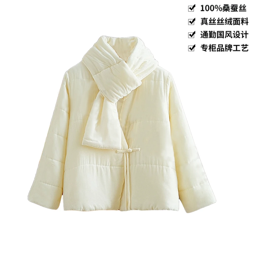 【买真丝棉服，送真丝围脖】100桑蚕丝丝绒真丝丝绒棉服CX168