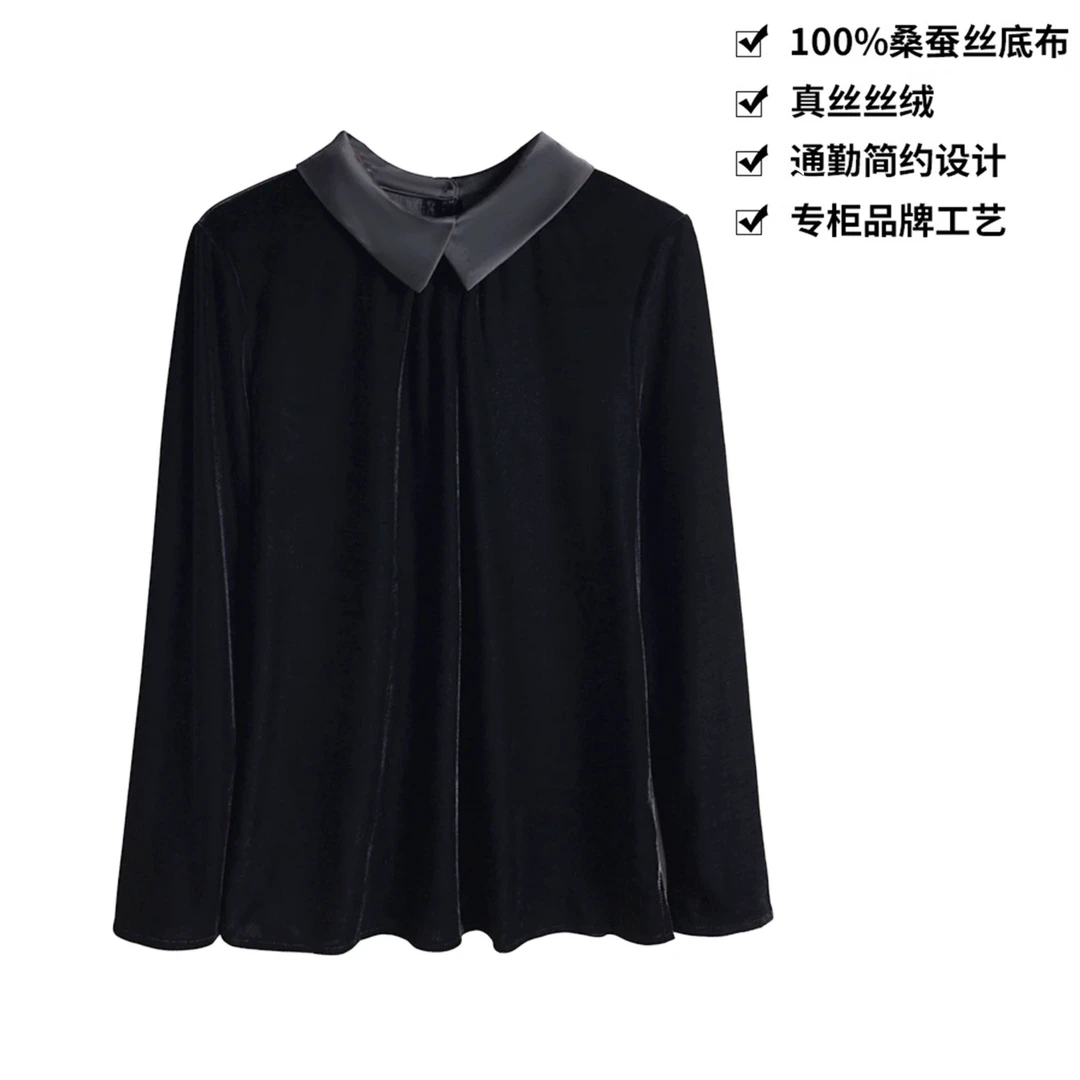 100桑蚕丝丝绒双面可穿通勤百搭设计款真丝衬衣丝绒衬衫上衣CX129