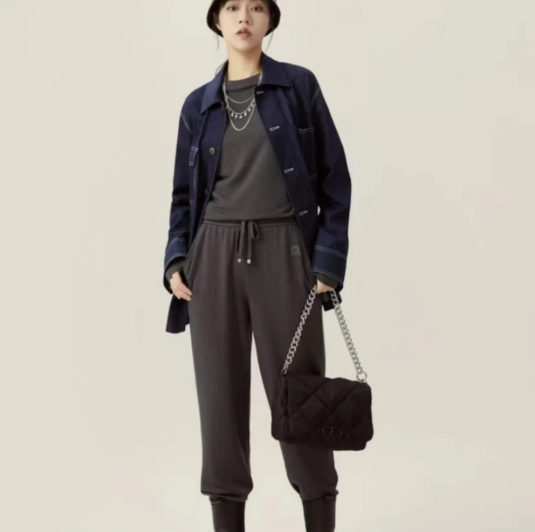 GIRDEAR/哥弟松紧腰LOGO收口休闲裤慢跑裤1100442