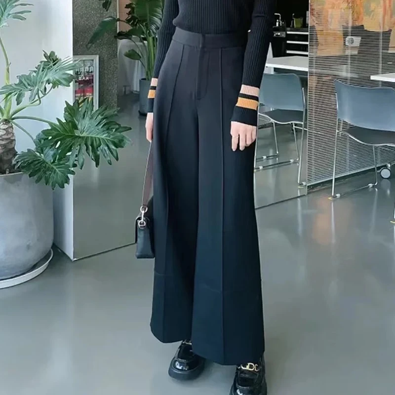 GIRDEAR/哥弟立体缝线设计高腰阔腿显瘦直筒巴黎裤1100439