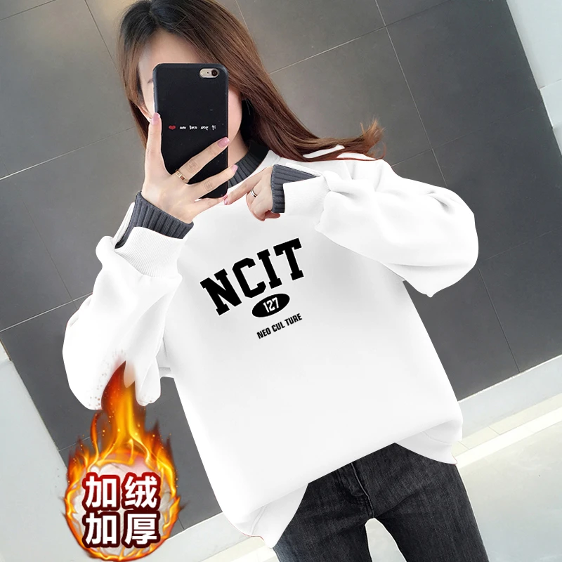 假两件长袖卫衣女2024新款爆款半高领宽松无帽拼接百搭银狐绒上衣