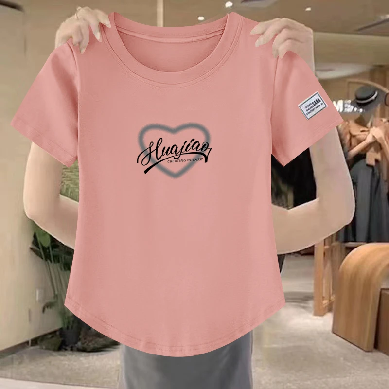 纯棉夏季新款别致弧形下摆t恤女短袖韩版修身不规则半袖时尚上衣