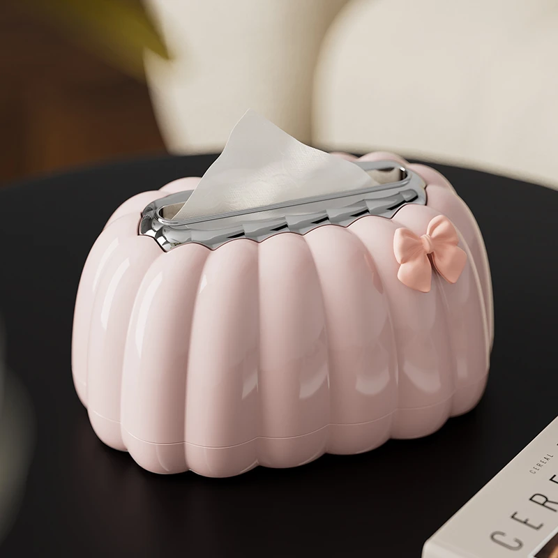 创意可爱南瓜纸巾盒弹簧升降抽纸盒卧室客厅升级植绒款纸巾收纳盒