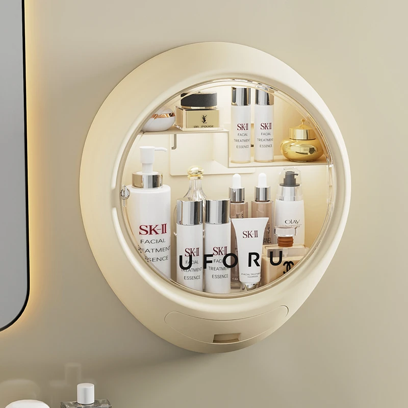 橱明星奶油风壁挂化妆品收纳盒家用梳妆台浴室免打孔护肤品置物架