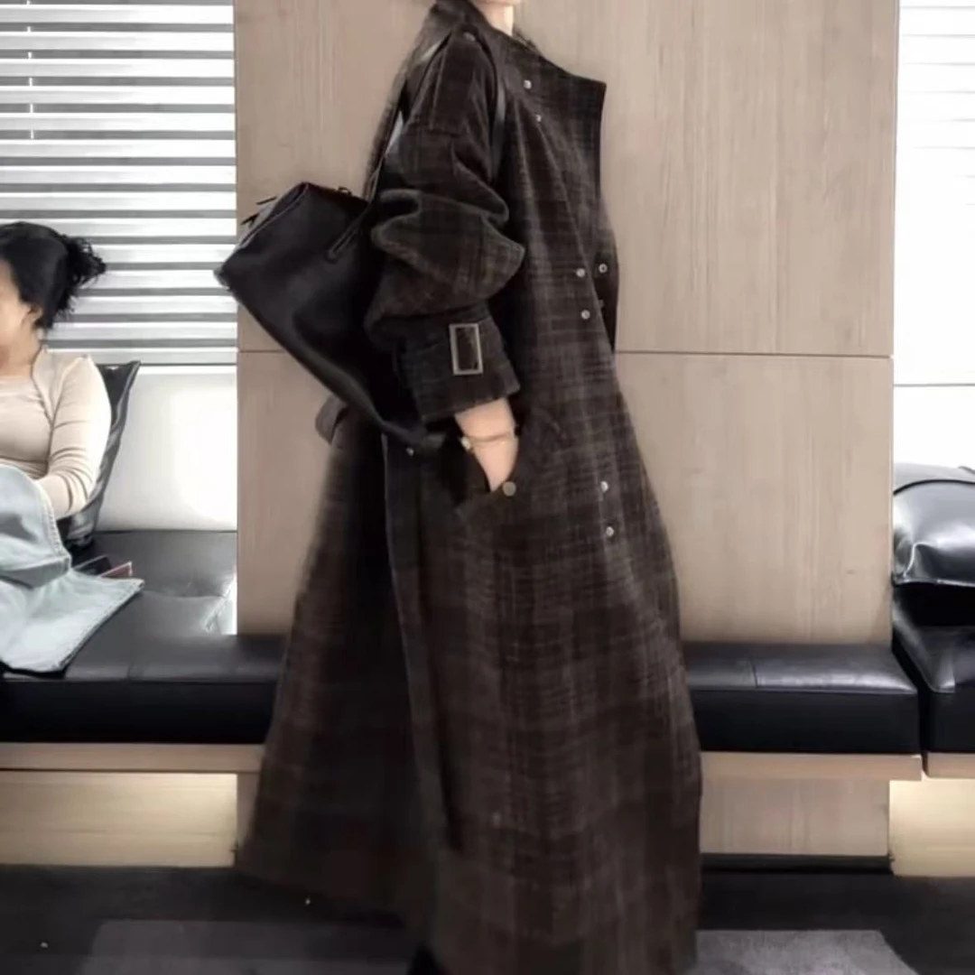 外套风衣时尚中长款格子秋冬显瘦气质网红百搭复古宽松韩版大衣女
