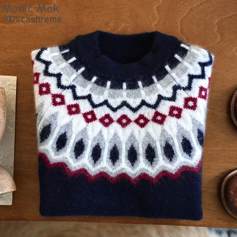洪叶云台北欧风秋冬男女童100%羊绒衫圣诞费尔岛复古洋气毛衣加厚