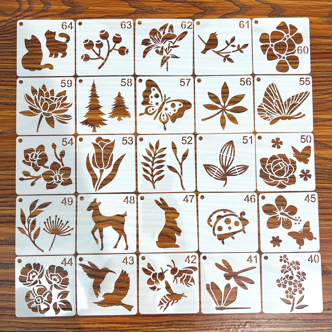 新款花草绘画模板镂空小学生手账DIY装饰相册书签模具涂色边框尺