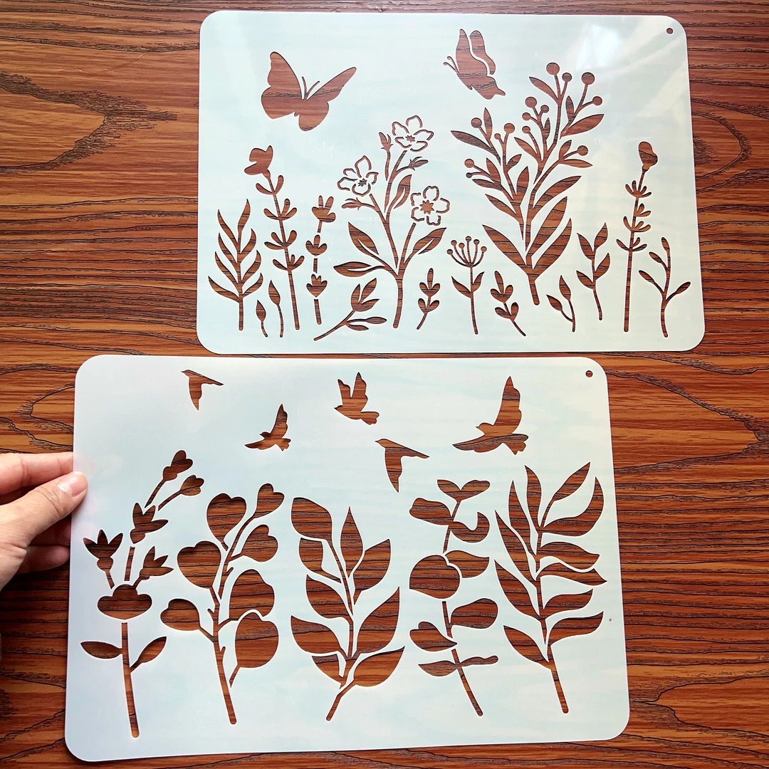 花草镂空塑料模板小学生手帐书签绘画模板植物手绘DIY辅助工具