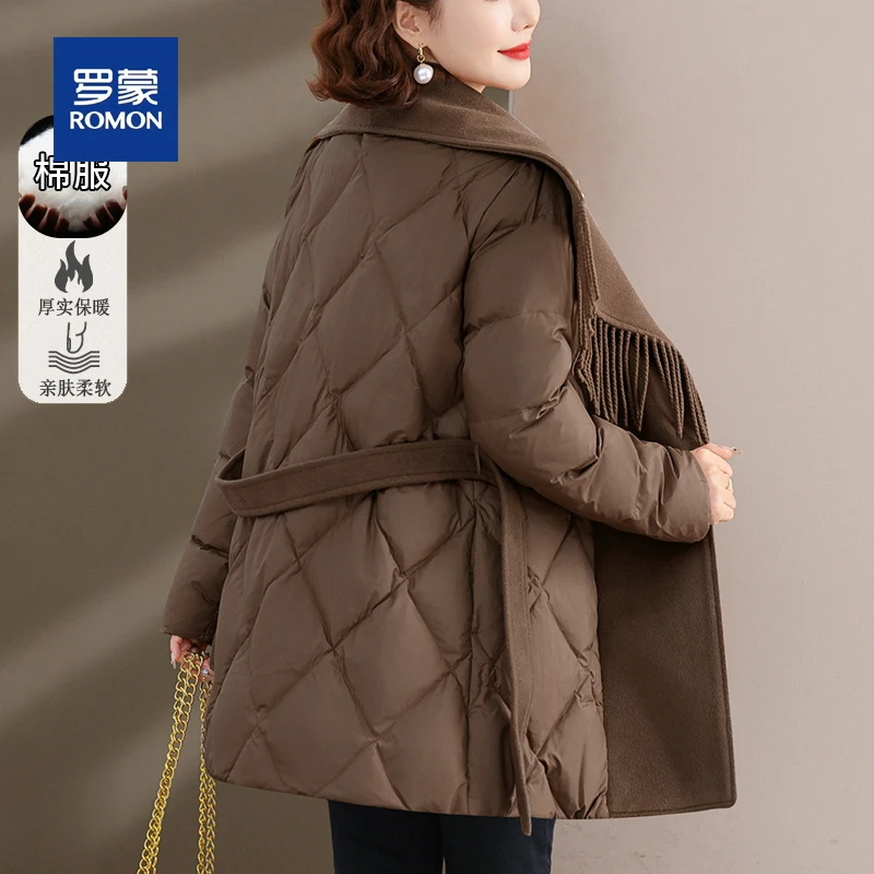 罗蒙气质妈妈冬装毛呢棉服女宽松加厚保暖中老年人母亲棉衣外套女