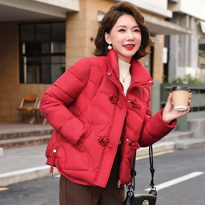 罗蒙中年妈妈冬装羽绒棉服外套新款洋气中老年人女装棉衣短款棉袄