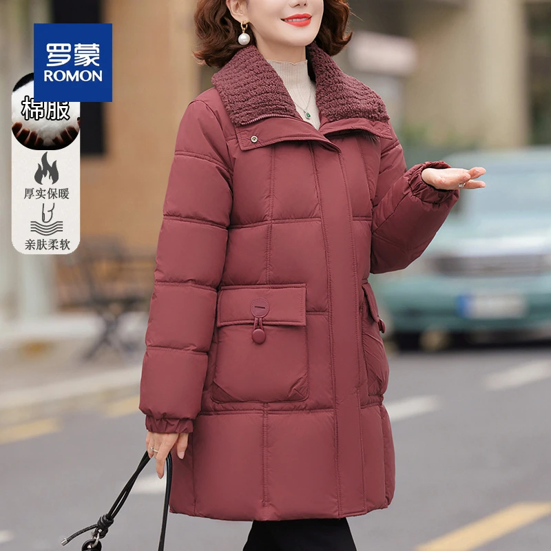 罗蒙2025新款妈妈冬装棉服洋气加厚棉袄中老年女装加绒棉衣外套女