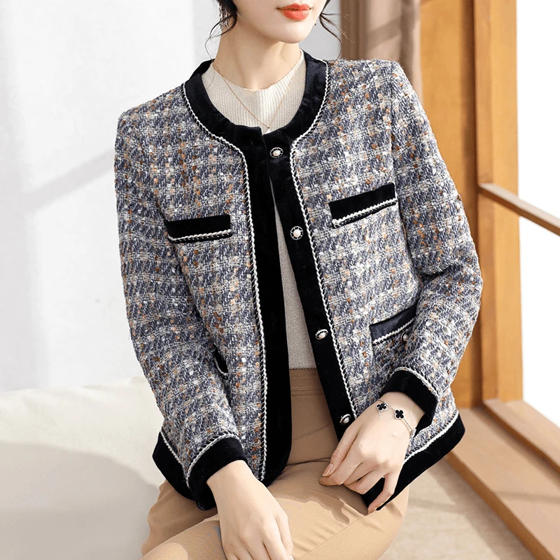 罗蒙妈妈春装小香风外套短款新款女装中老年人春秋显瘦洋气上衣服